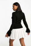 Fitted Ribbed Jumper With Fuzzy Cuffs