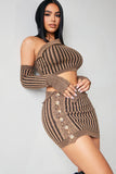Chocolate Knitted Button Skirt Suit