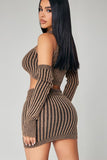 Chocolate Knitted Button Skirt Suit
