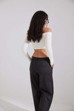 Rib Bare Cropped Shoulder Top